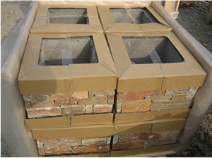 Natural Rusty Slate Stone Decoration Gate Columns, Veneer Pillars