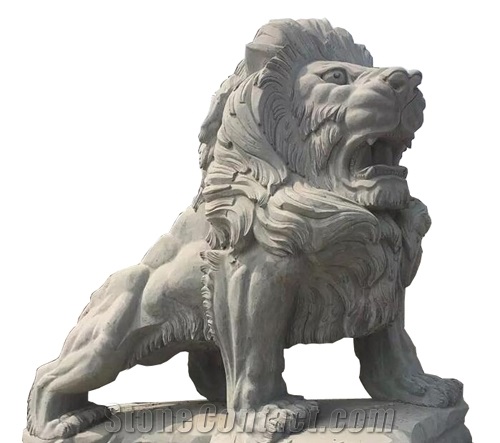 Sunset Red Marble Pair Of Lions Sculpture for Sale