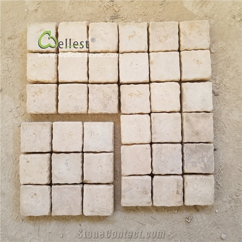 China Beige Limestone Mesh Cobblestone Pavers