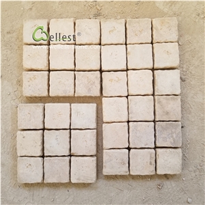 China Beige Limestone Mesh Cobblestone Pavers