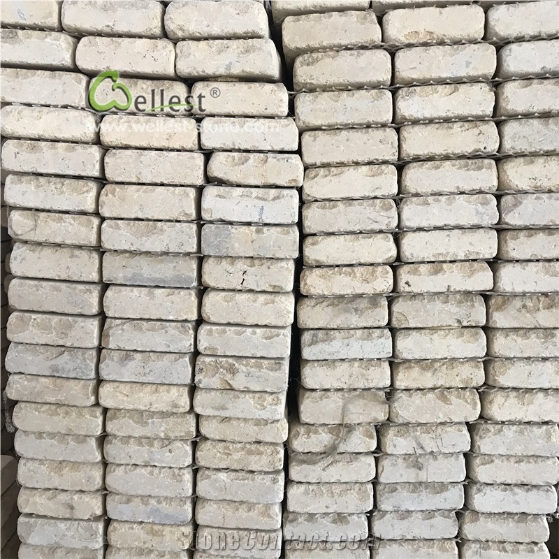 China Beige Limestone Mesh Cobblestone Pavers