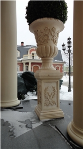 Beige Mable Planter Urn Carving Stone