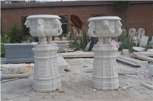 Carved Base Marble White Flowerpot, Urn, Planter