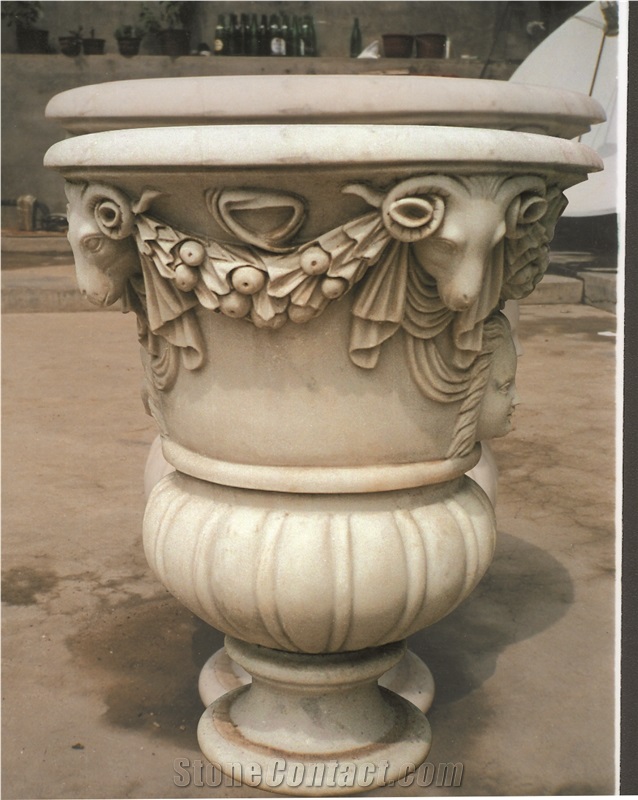 Marble Handcarved Garden Flower Pot, Planter