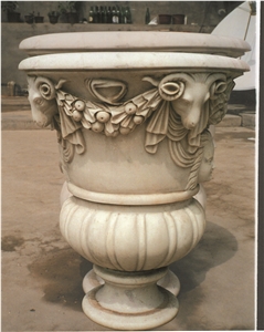 Marble Handcarved Garden Flower Pot, Planter