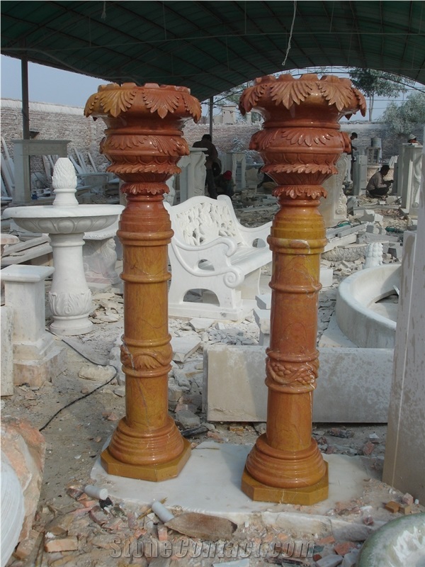 Marble Stone Brown Pot with Pillar, Planter