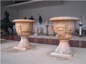 Pink Marble Planter Carving Pedestal Flowerpot