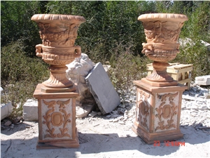 Rose Pink Urn, Flowerpot Planter Marble Carving
