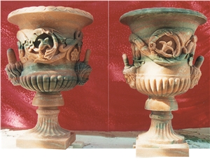 Rosetta Marble Planter, Flowerpot, Urn Carved Rosetta Marble Planter, Flowerpot, Urn Carved