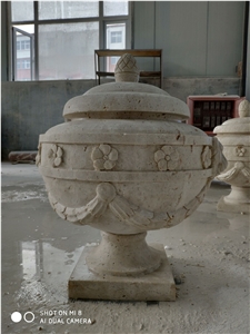 Travertine Natural Surface Flowerpot Planer, Urn