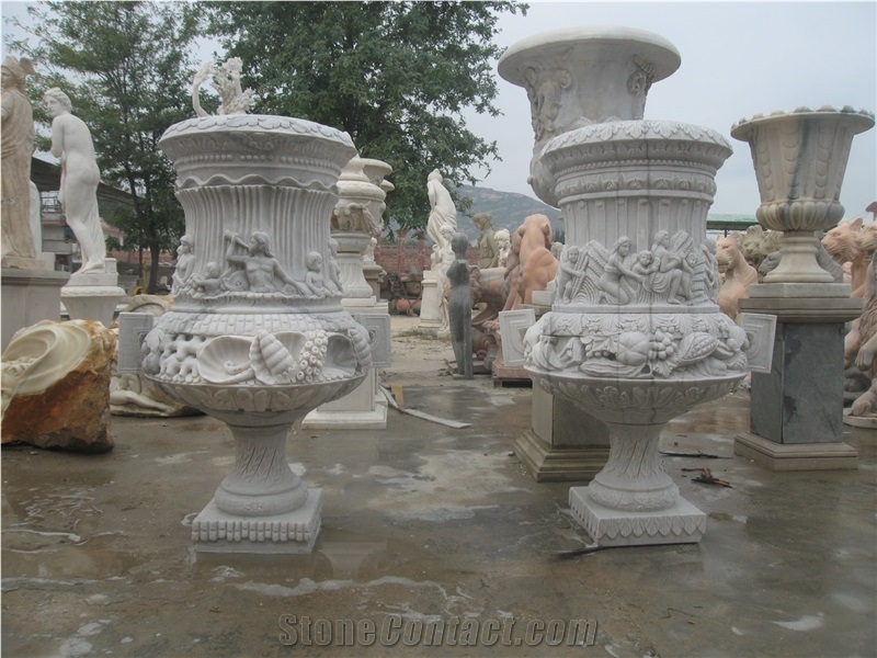 White Carved Marble Flowerpot,Planter Stand