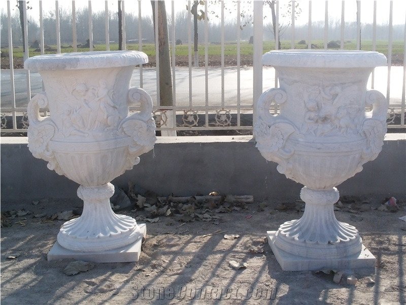 White Marble Urn, Planter, Flowerpot