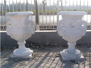 White Marble Urn, Planter, Flowerpot