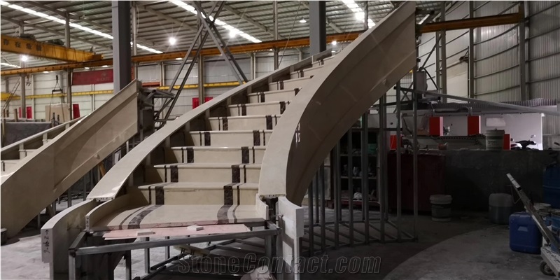 Beige Marble Spiral Staircase,Stone Rotative Steps