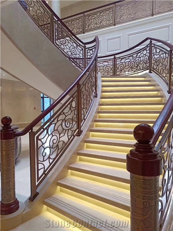 Beige Marble Spiral Staircase,Stone Rotative Steps