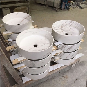 Volaka White Marble Round Basin,Marble Sink