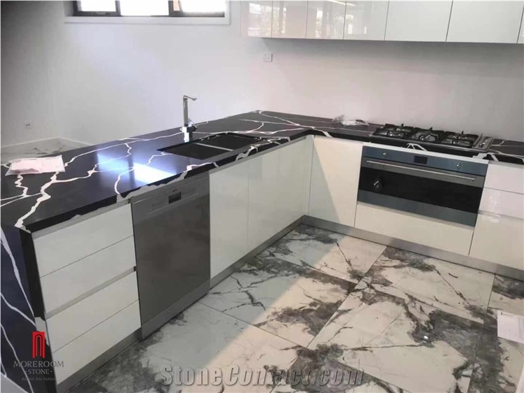 Bench Tops Black Calacatta Quartz Stone Island Top