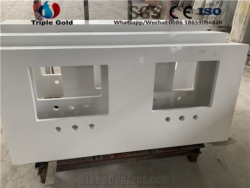 White Quartz Prefab Vanity Bathroom Tops