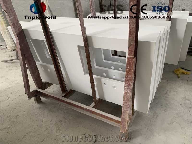White Quartz Prefab Vanity Bathroom Tops