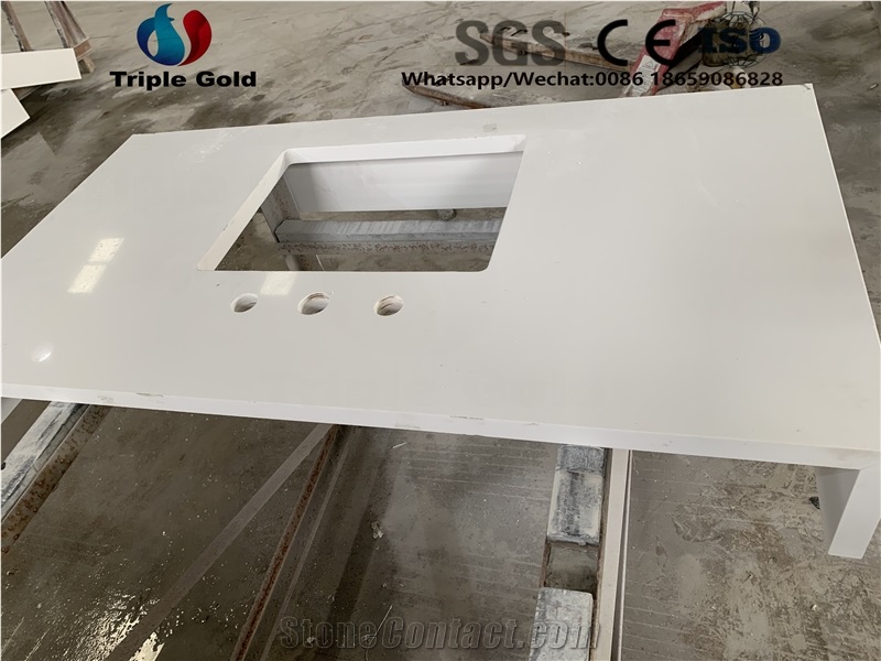 White Quartz Prefab Vanity Bathroom Tops