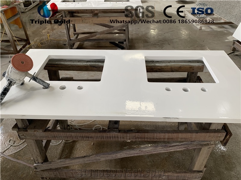White Quartz Prefab Vanity Bathroom Tops