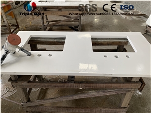 White Quartz Prefab Vanity Bathroom Tops