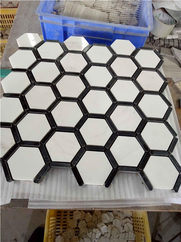 Ariston Mix Nero Marquina Hexagon Marble Mosaic