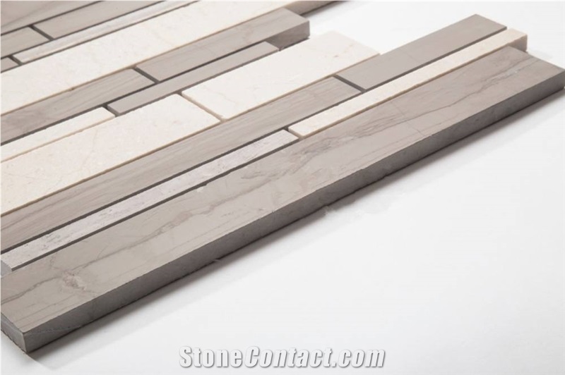 Athen Grey Mix Crema Marfil Marble Mosaic Tile