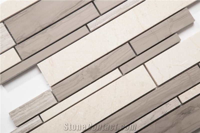 Athen Grey Mix Crema Marfil Marble Mosaic Tile
