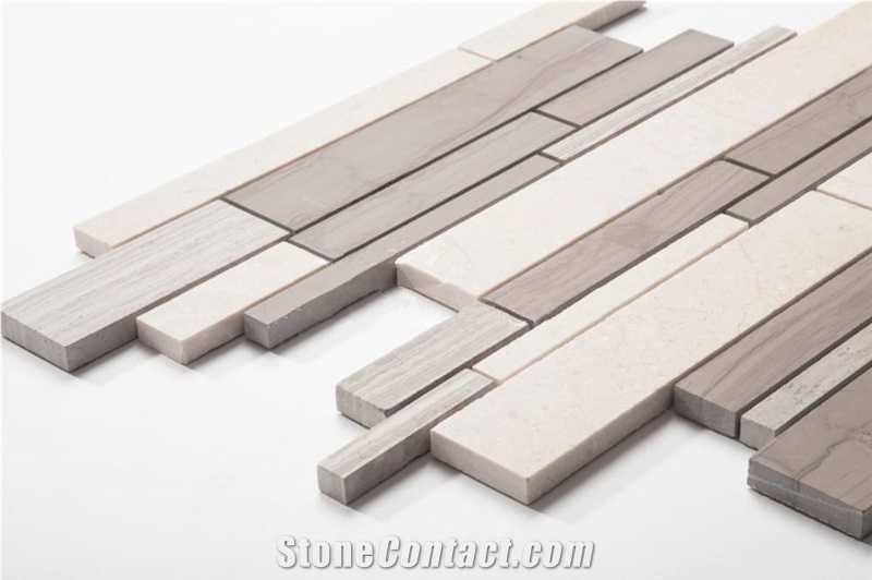 Athen Grey Mix Crema Marfil Marble Mosaic Tile