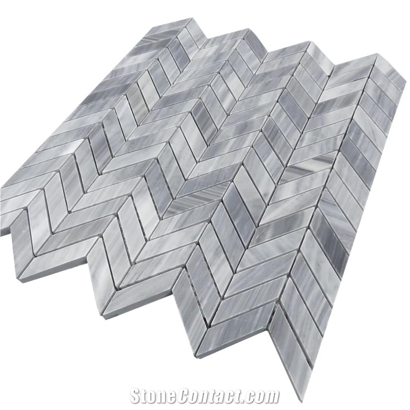 Bardiglio Diamond Herringbone Polish Marble Mosaic