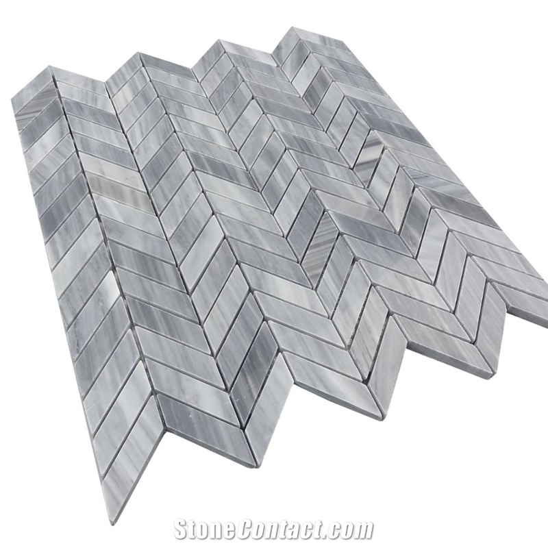 Bardiglio Diamond Herringbone Polish Marble Mosaic