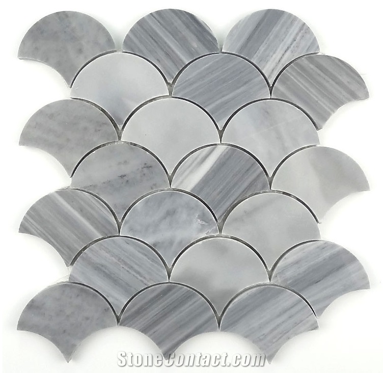 Bardiglio Fish Scale Fan Shape Marble Mosaic