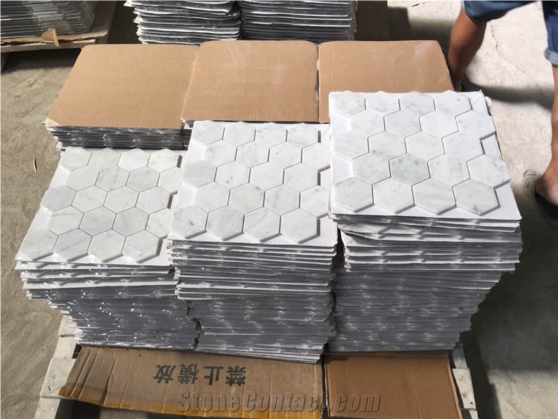 Bianco Carrara Honed Hexagon 75mm Marble Mosaic