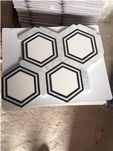 Bianco Carrara-Nero Marquina Hexagon Marble Mosaic