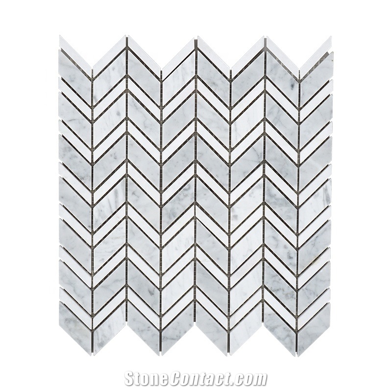 Bianco Carrara Rhombus Herringbone Marble Mosaic