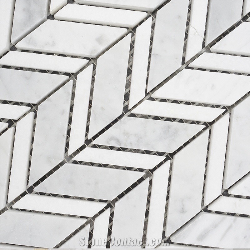 Bianco Carrara Rhombus Herringbone Marble Mosaic