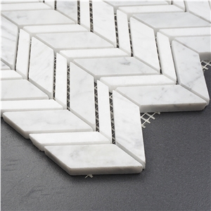 Bianco Carrara Rhombus Herringbone Marble Mosaic
