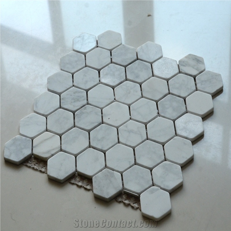 Bianco Carrara Tumble Hexagon Marble Mosaic Tile