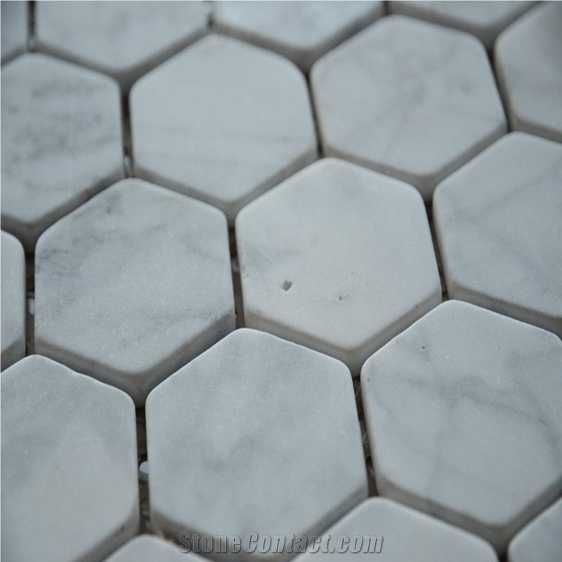 Bianco Carrara Tumble Hexagon Marble Mosaic Tile