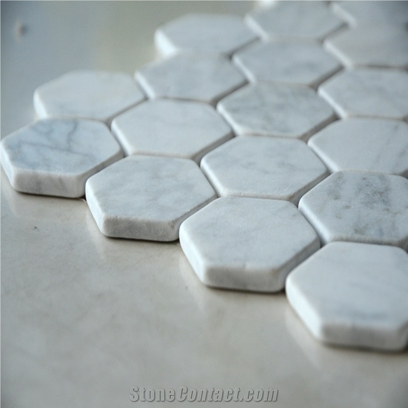 Bianco Carrara Tumble Hexagon Marble Mosaic Tile