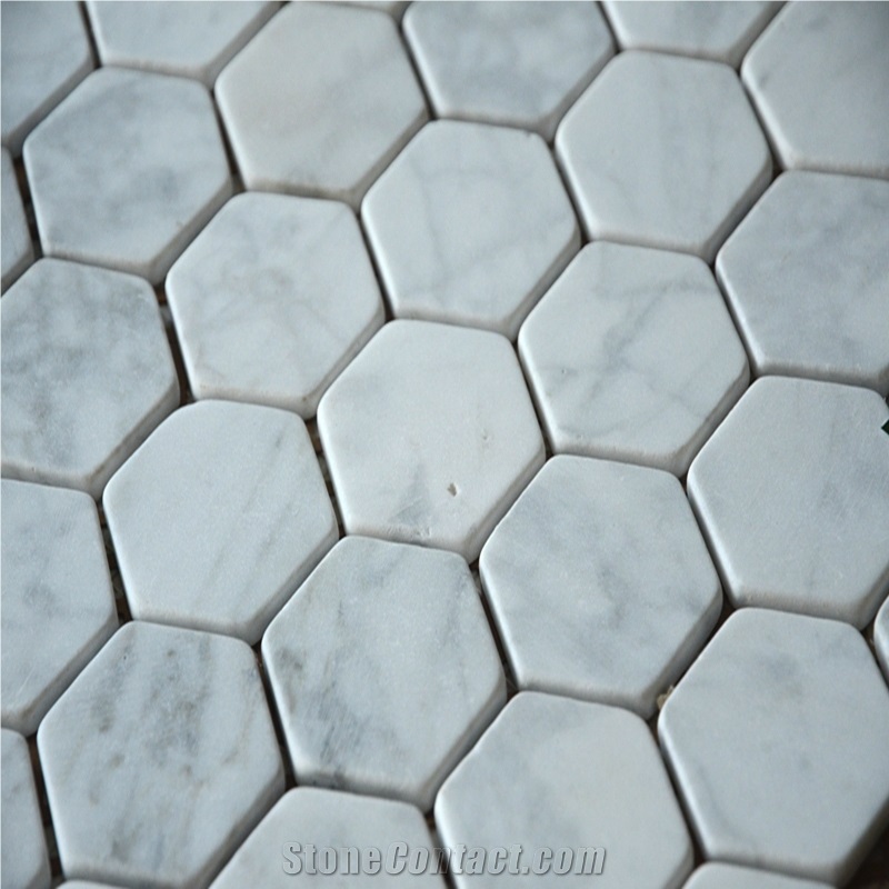Bianco Carrara Tumble Hexagon Marble Mosaic Tile