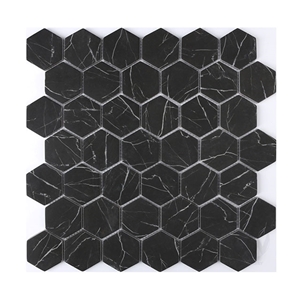 Nero Marquina Hexagon Honed Marble Mosaic Tile