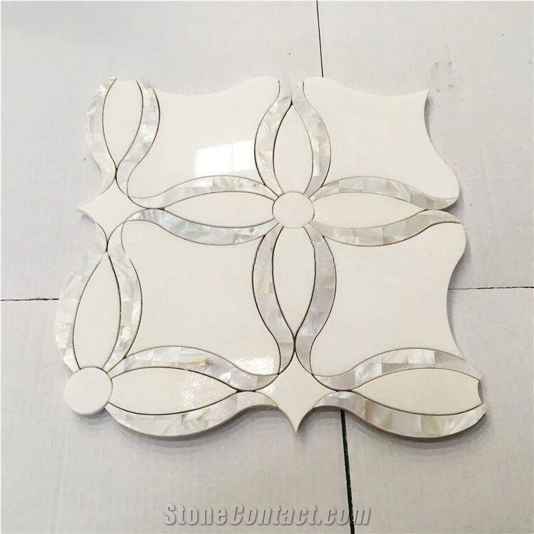 White Marble Waterjet Pearl Shell Mosaic Tile