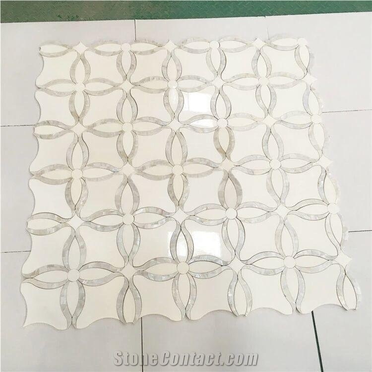 White Marble Waterjet Pearl Shell Mosaic Tile