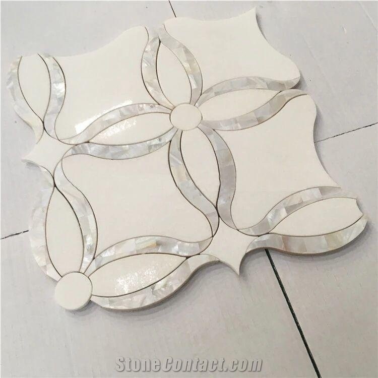 White Marble Waterjet Pearl Shell Mosaic Tile