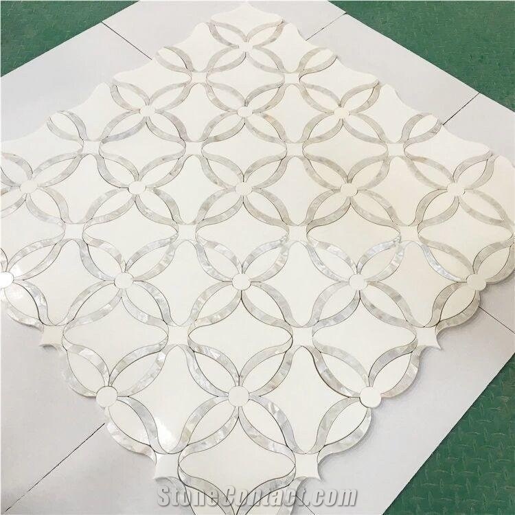 White Marble Waterjet Pearl Shell Mosaic Tile