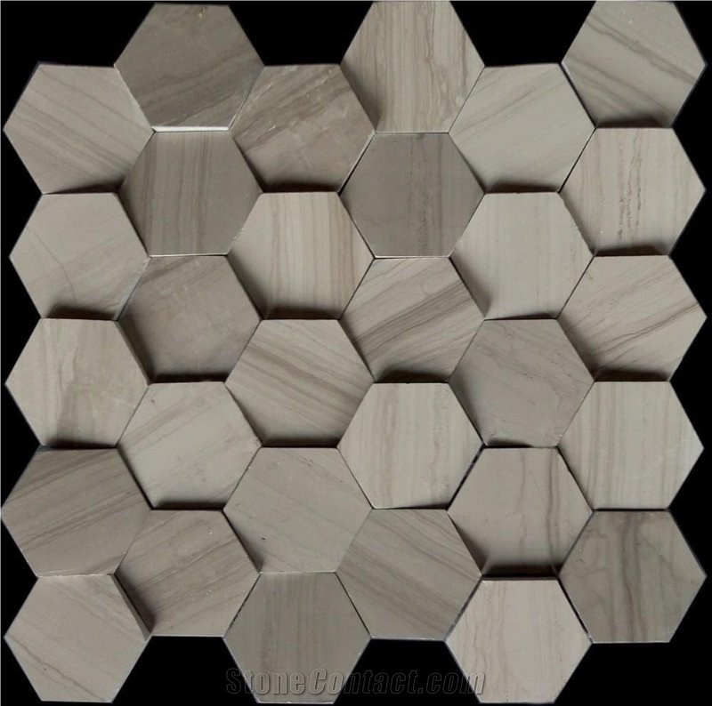 Wood Grain High and Low Side Hexagon Mosaic Tile