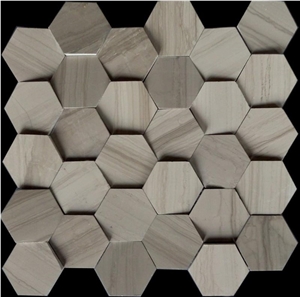 Wood Grain High and Low Side Hexagon Mosaic Tile