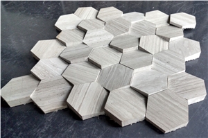 Wood Grain High and Low Side Hexagon Mosaic Tile
